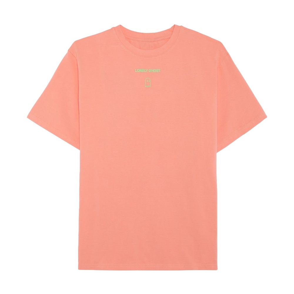 NWOT Lonely Ghost- Text tee peach with green